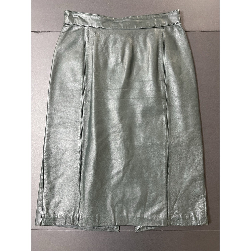 Cayenne Leather Midi‎ Skirt Women's 10 Green Boho Luxury Designer Office